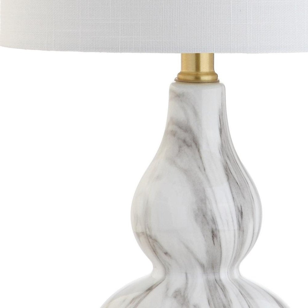 21" Gold Gourd Table Lamp With Drum Shade