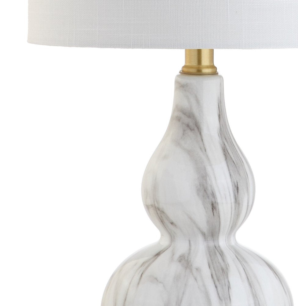 21" Gold Gourd Table Lamp With Drum Shade
