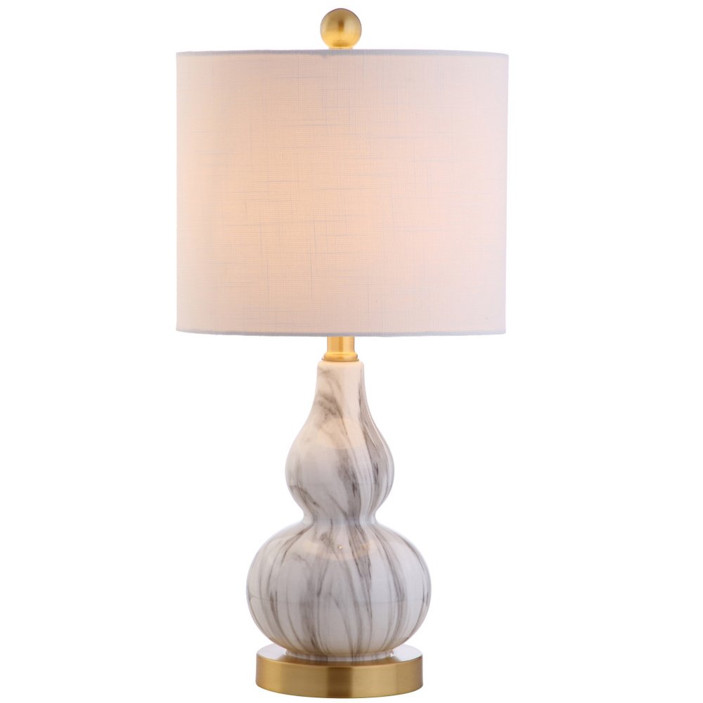 21" Gold Gourd Table Lamp With Drum Shade