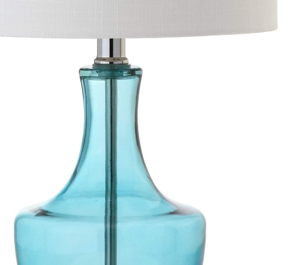 20" Turquoise And Silver Glass Gourd Table Lamp With Drum Shade
