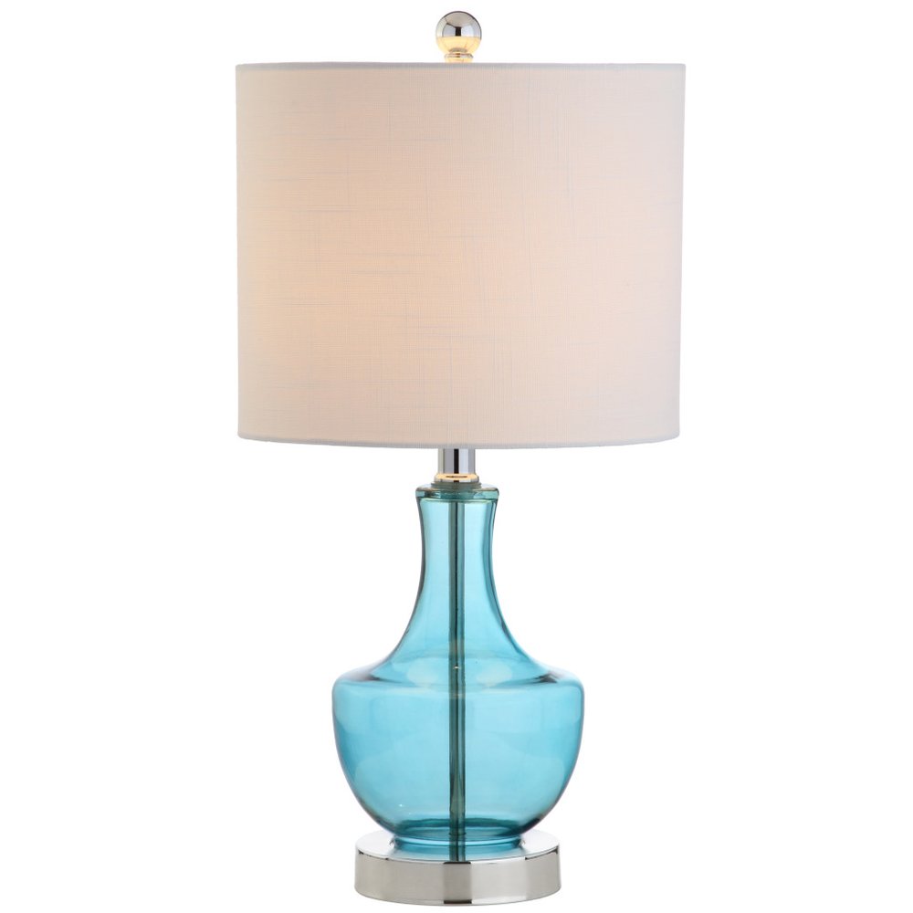 20" Turquoise And Silver Glass Gourd Table Lamp With Drum Shade