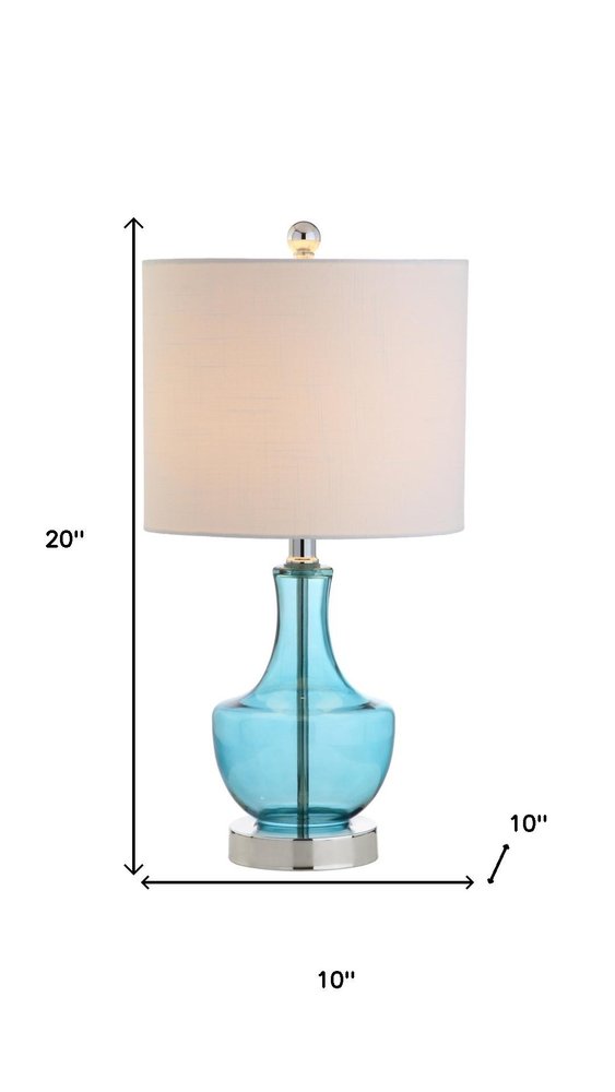 20" Turquoise And Silver Glass Gourd Table Lamp With Drum Shade