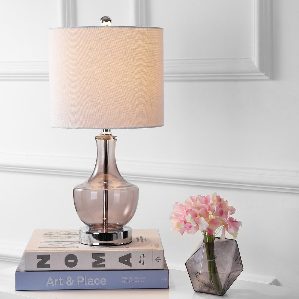 20" Silver Table Lamp With Drum Shade