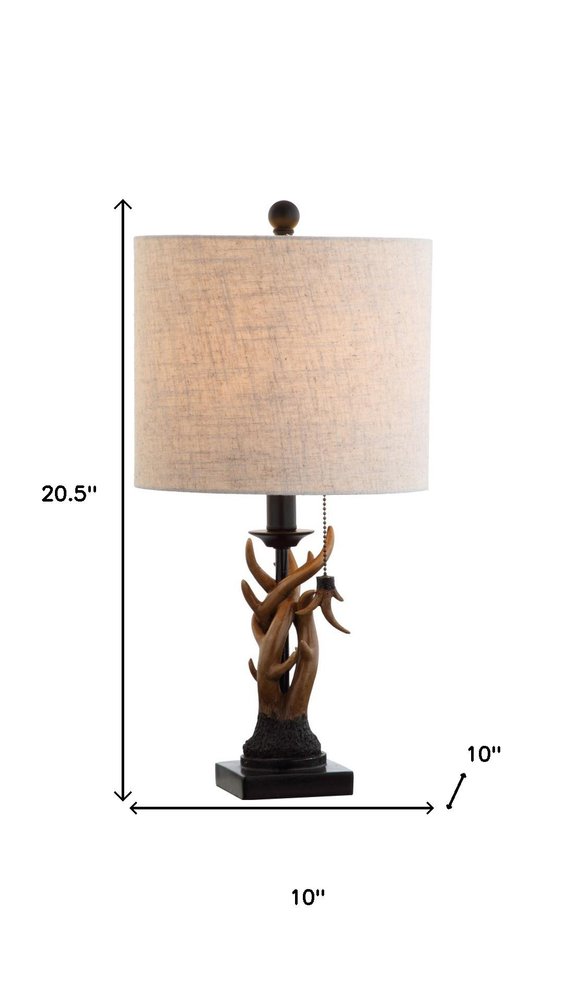 21" Brown Table Lamp With Drum Shade