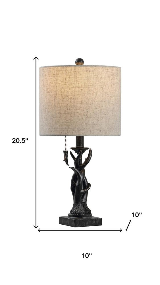 21" Black Antlers Table Lamp With Drum Shade