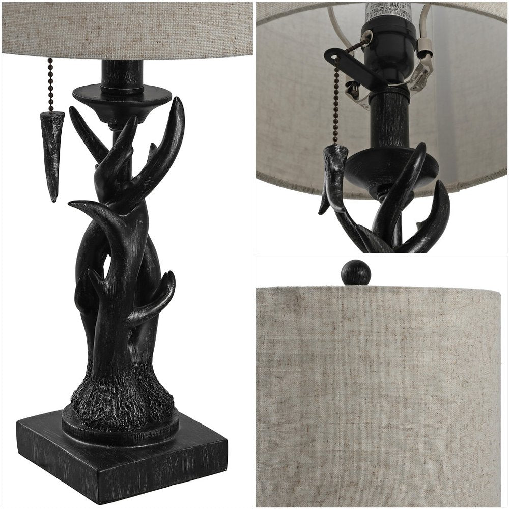 21" Black Antlers Table Lamp With Drum Shade