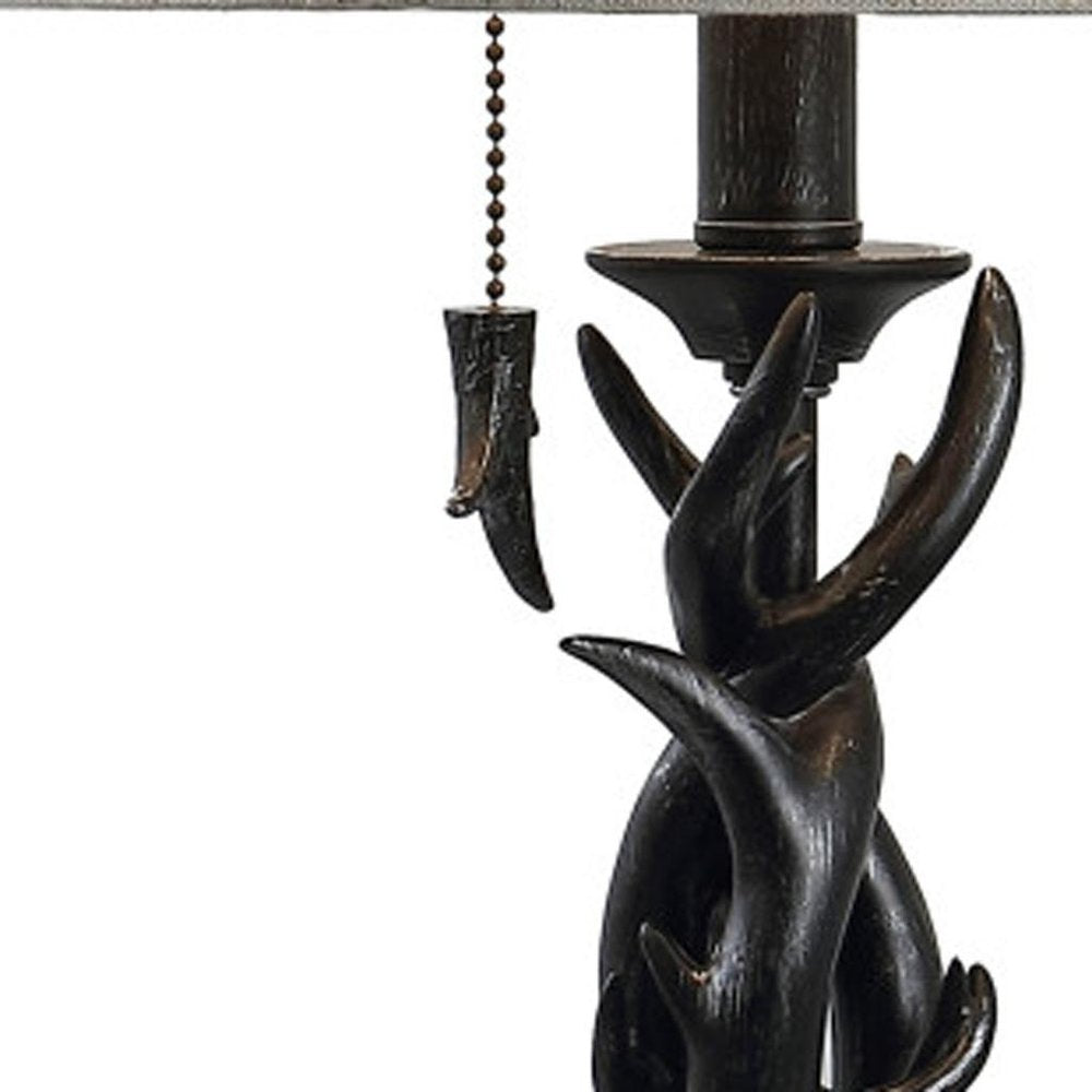 21" Black Antlers Table Lamp With Drum Shade