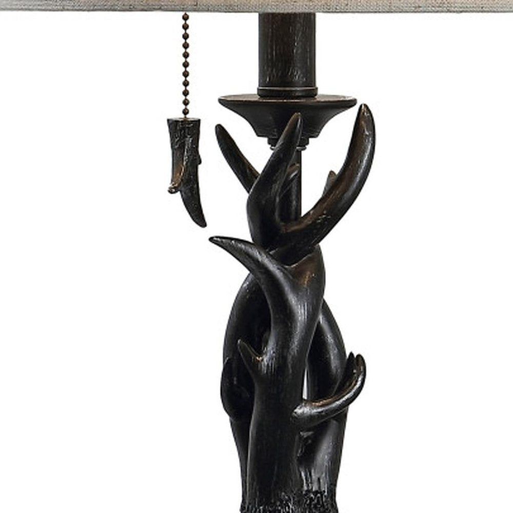 21" Black Antlers Table Lamp With Drum Shade