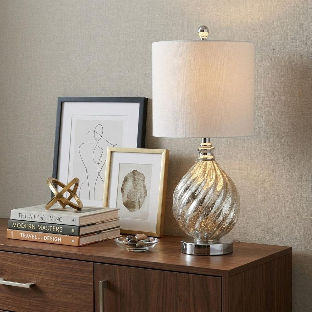 21" Silver Novelty Table Lamp With Globe Shade