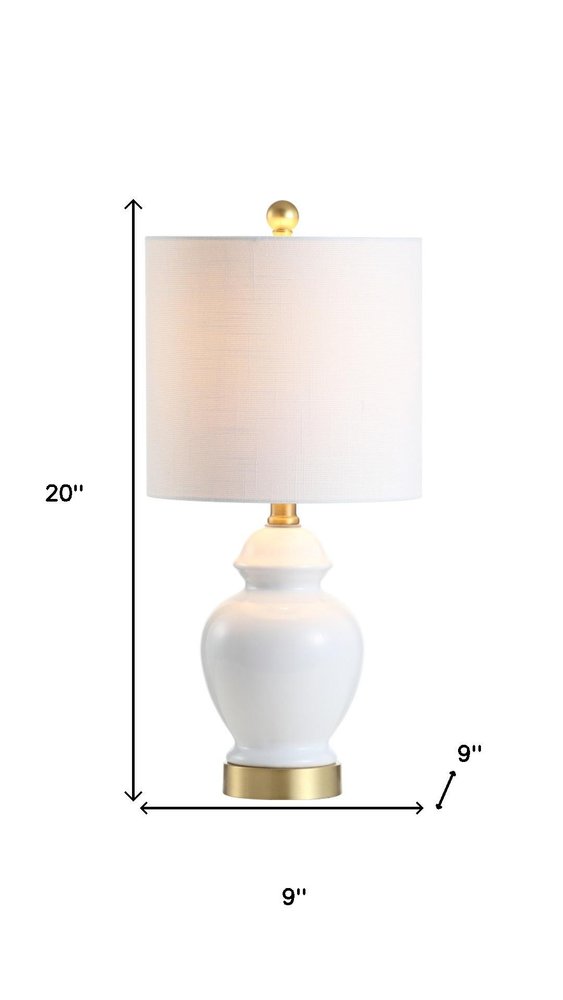 20" White And Gold Urn Table Lamp With Drum Shade