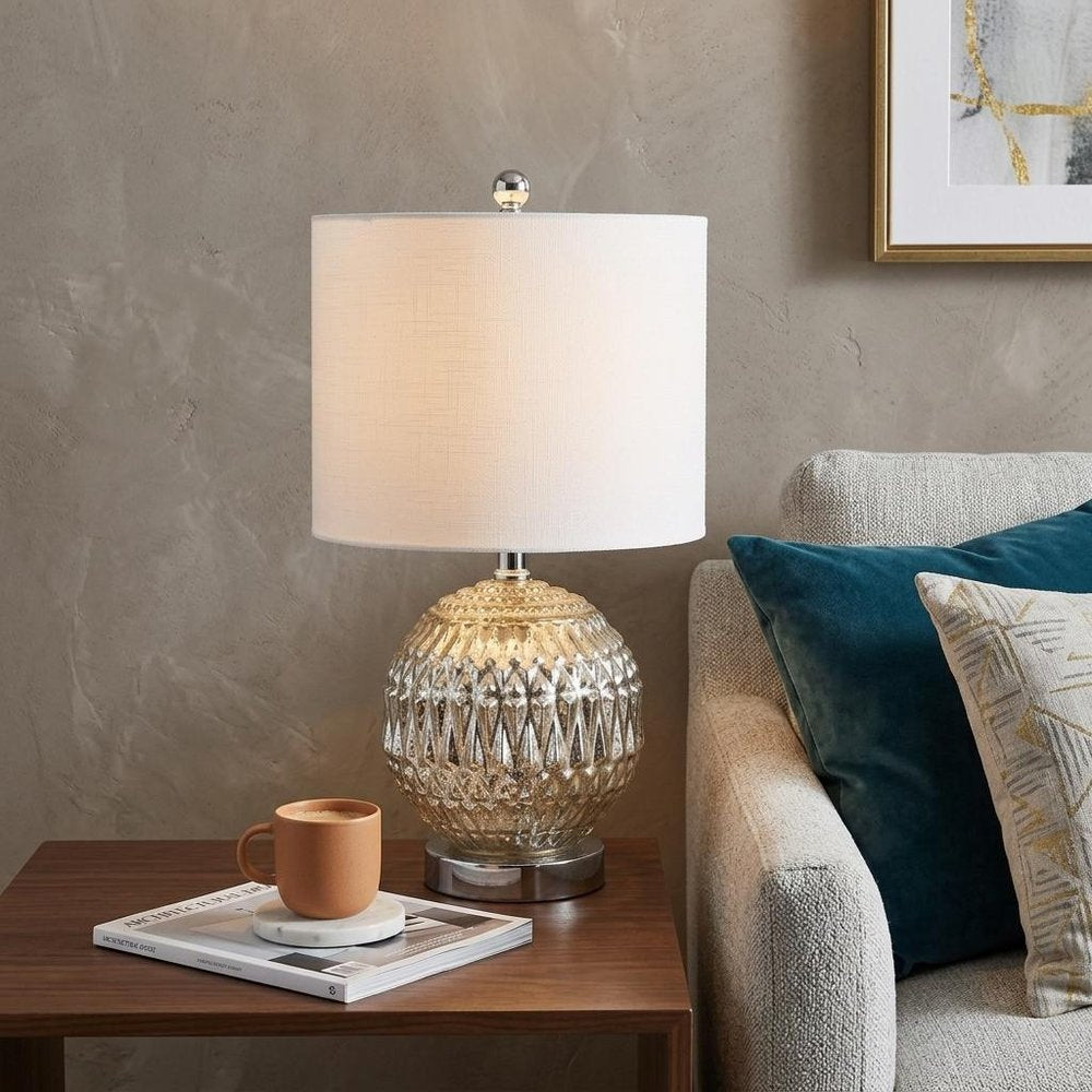 21" Silver Novelty Table Lamp With Globe Shade