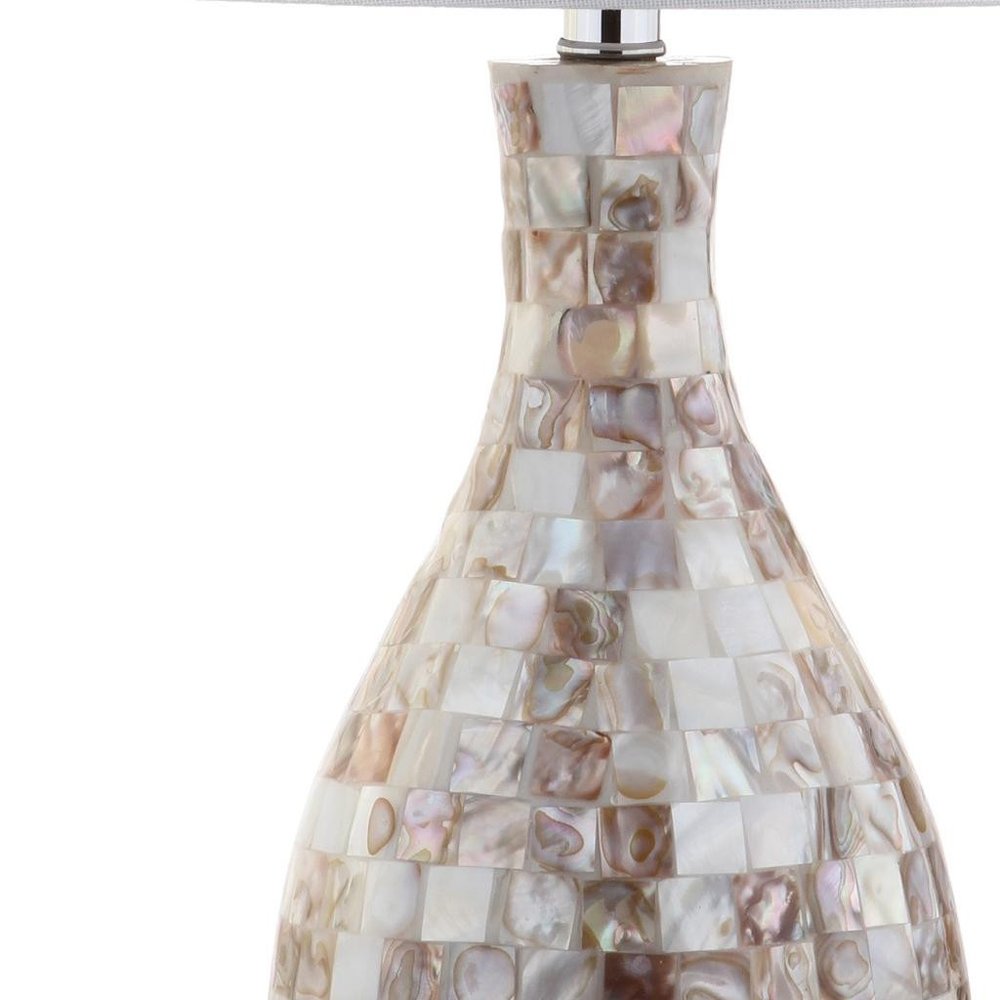 27" Ivory And Beige Novelty Table Lamp With Drum Shade