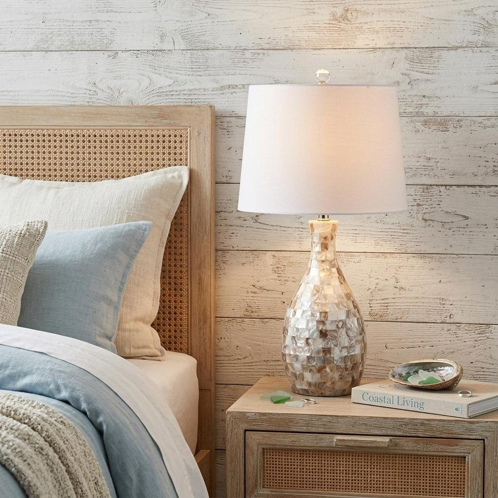 27" Ivory And Beige Novelty Table Lamp With Drum Shade