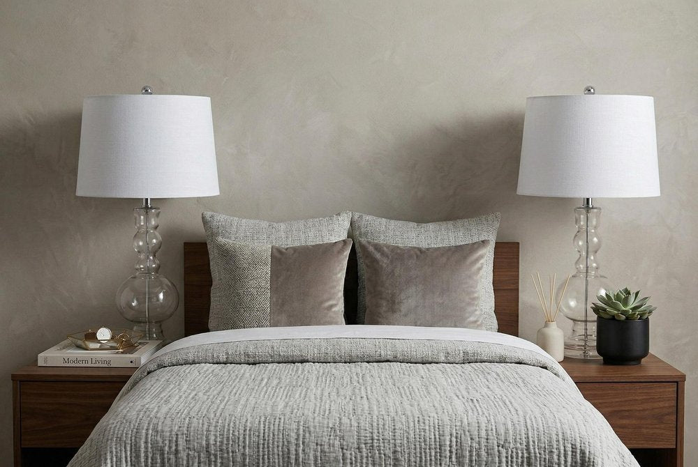Set of Two 29" Silver Novelty Table Lamps With Drum Shades