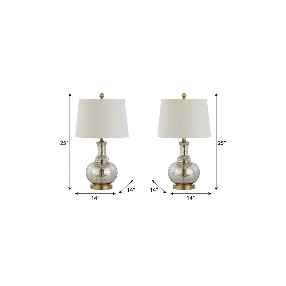 Set of Two 25" Gold Novelty Table Lamps With Drum Shades