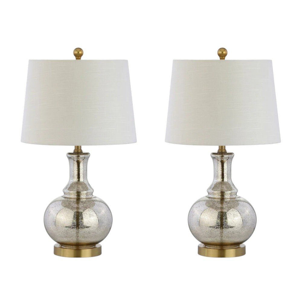 Set of Two 25" Gold Novelty Table Lamps With Drum Shades