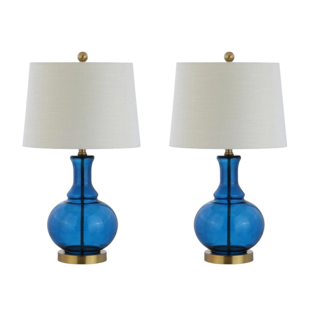 Set of Two 25" Gold Novelty Table Lamps With Drum Shades
