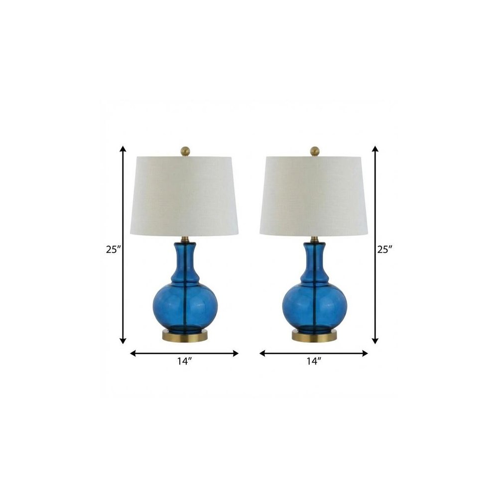 Set of Two 25" Gold Novelty Table Lamps With Drum Shades
