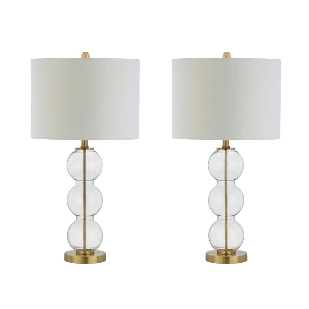 Set of Two 27" Gold Novelty Table Lamps With Drum Shades