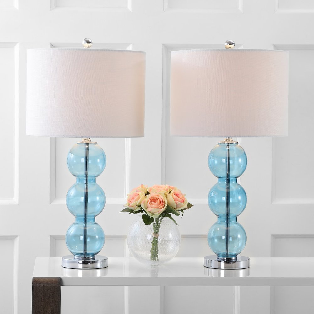 Set of Two 27" Silver Novelty Table Lamps With Drum Shades