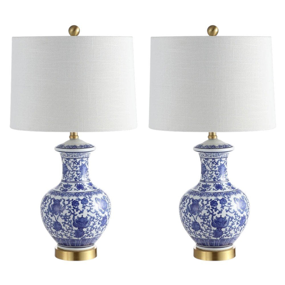 Set of Two 25" Gold Novelty Table Lamps With Globe Shades