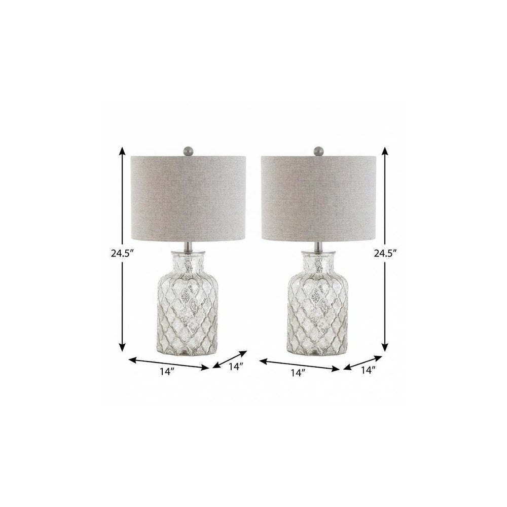 Set of Two 25" Silver Table Lamps With Drum Shades