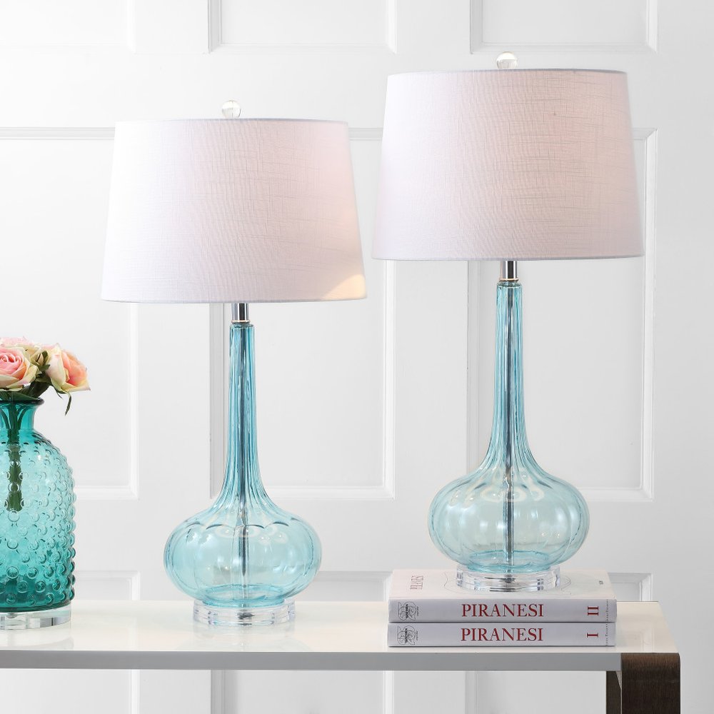 Set of Two 29" Clear Novelty Table Lamps With Drum Shades