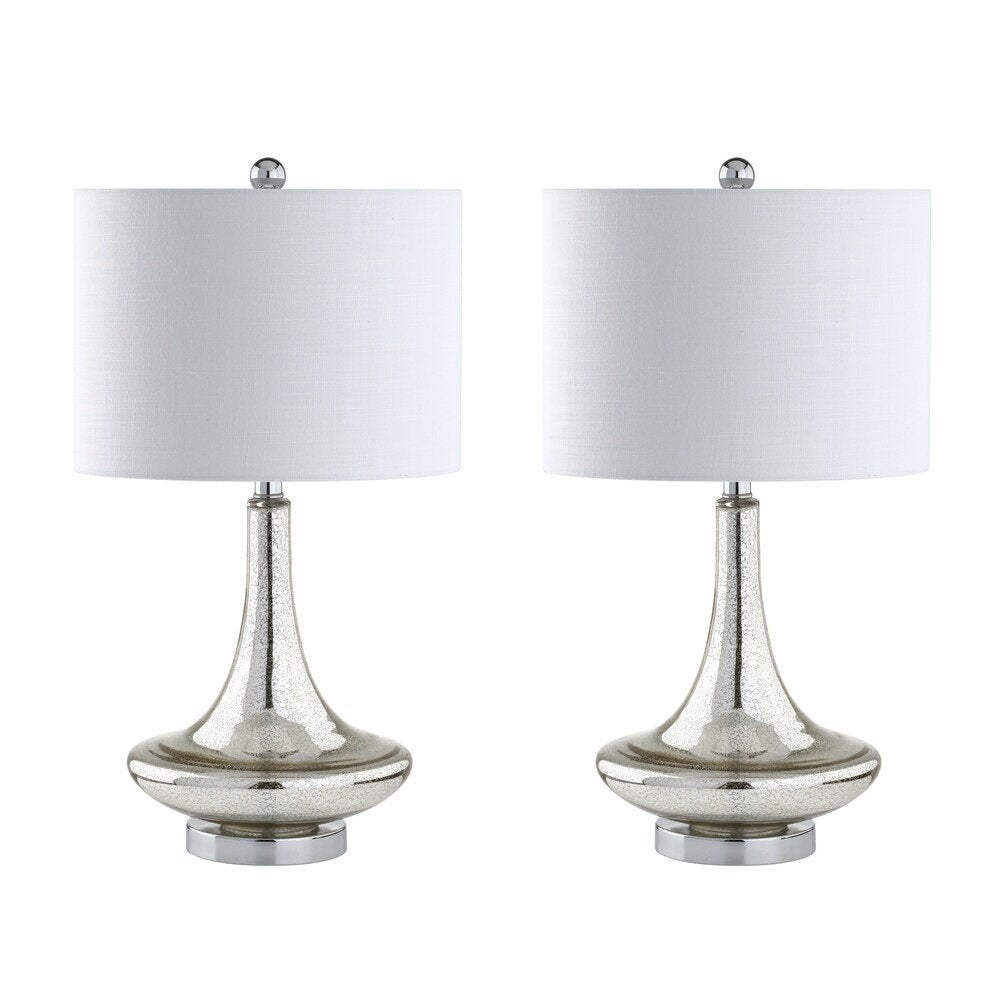 Set of Two 26" Silver Novelty Table Lamps With Drum Shades