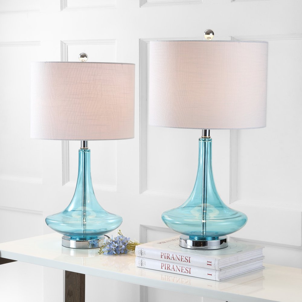 Set of Two 26" Silver Novelty Table Lamps With Drum Shades