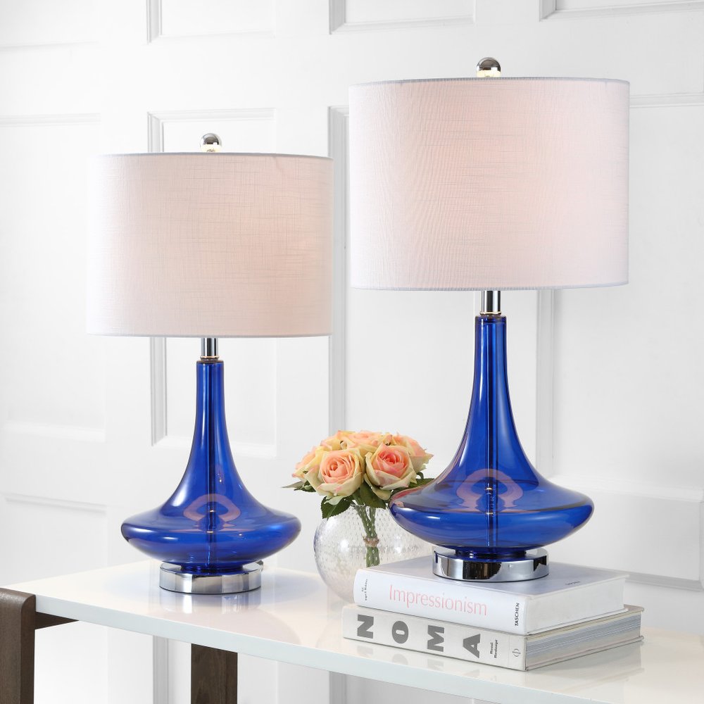 Set of Two 26" Silver Novelty Table Lamps With Drum Shades