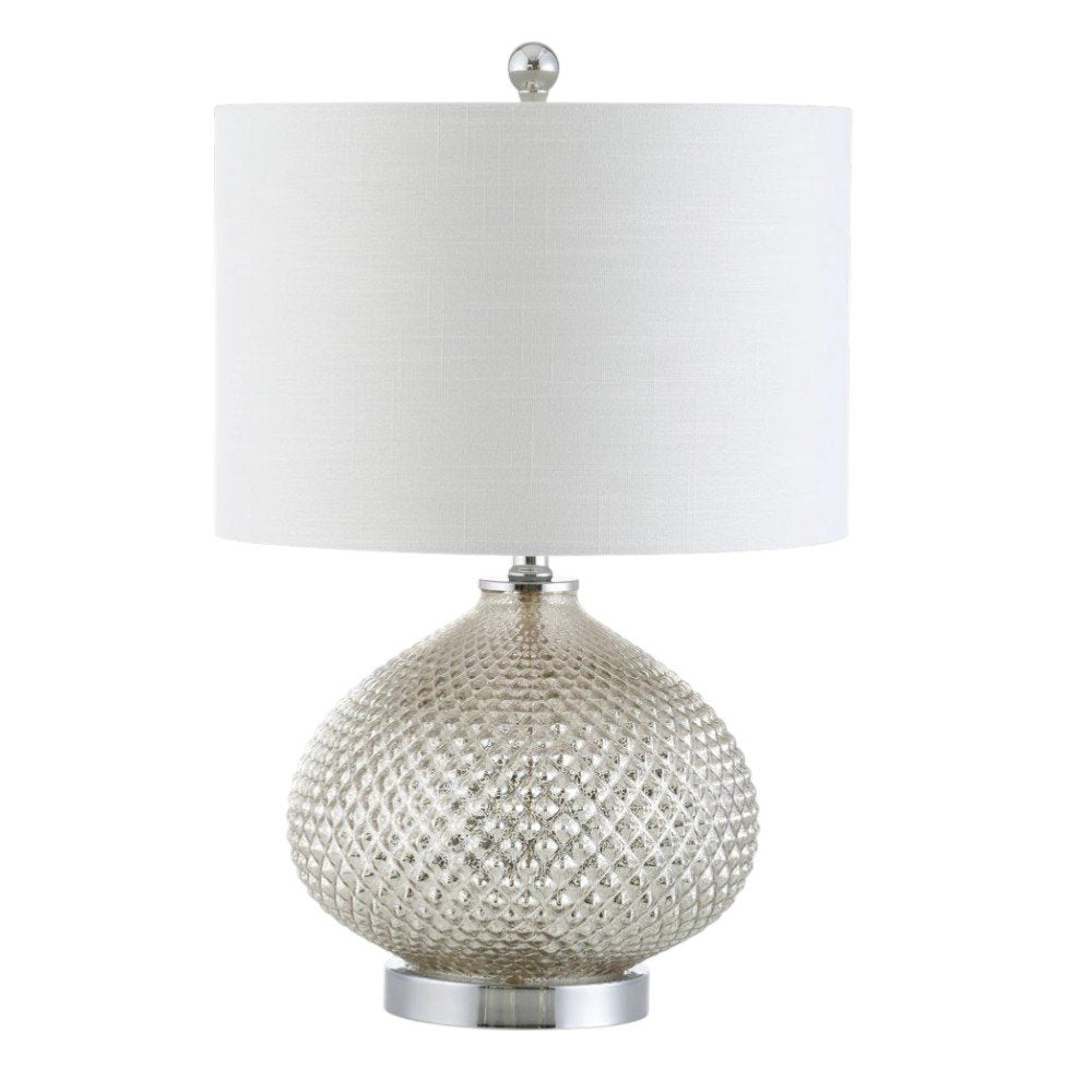 23" Silver Round Table Lamp With Drum Shade