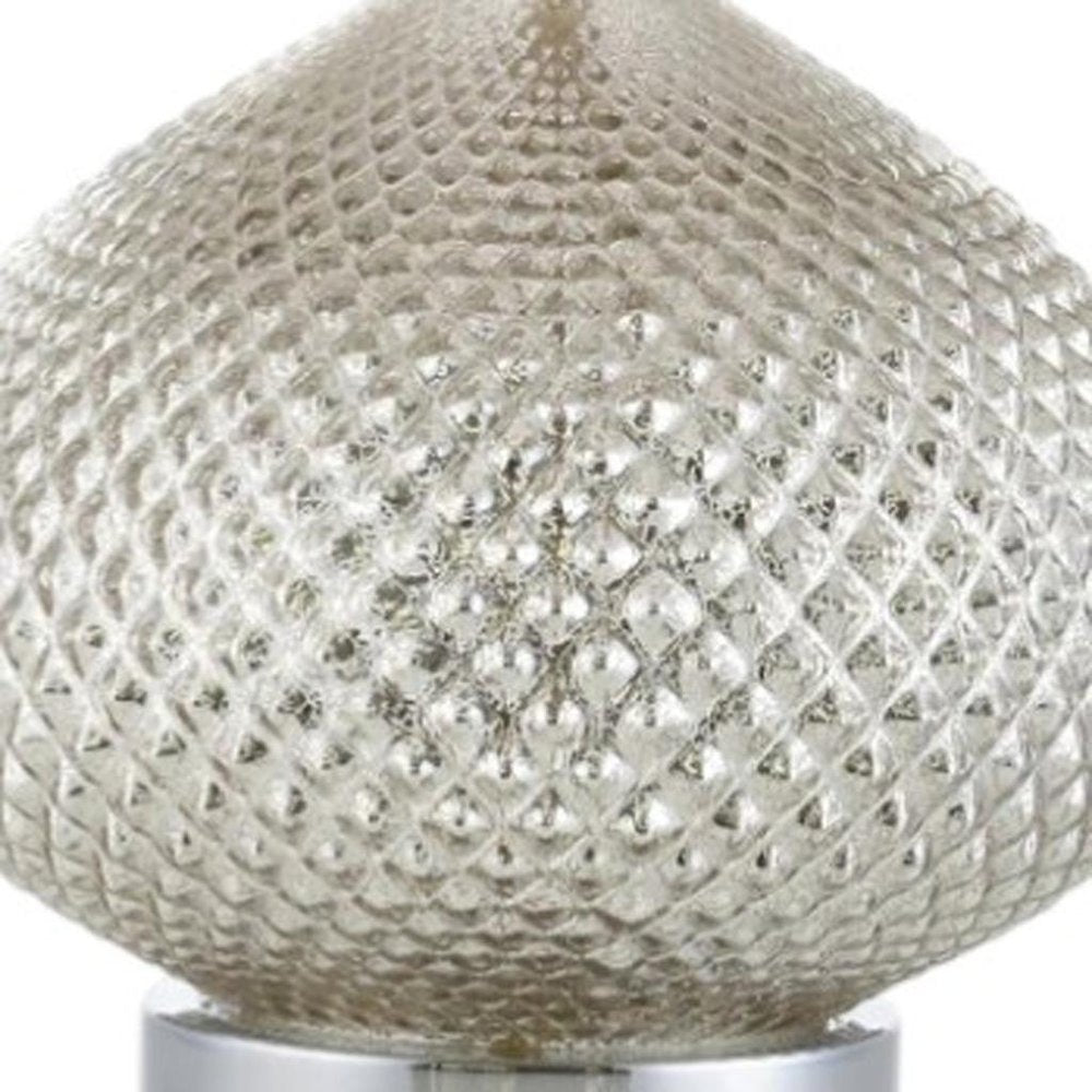 23" Silver Round Table Lamp With Drum Shade