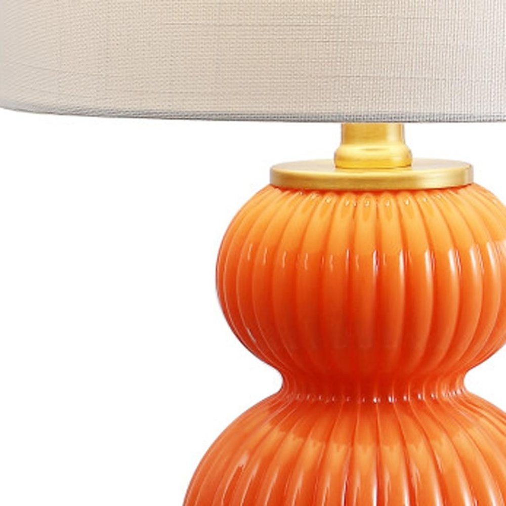 20" Gold Gourd Table Lamp With Drum Shade