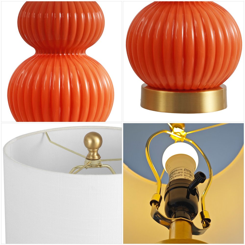 20" Gold Gourd Table Lamp With Drum Shade