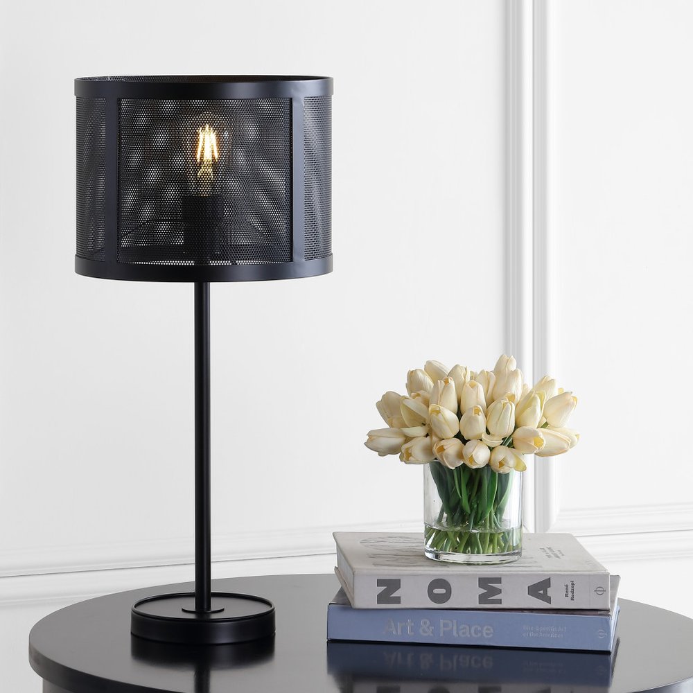 25" Black Table Lamp With Globe Shade