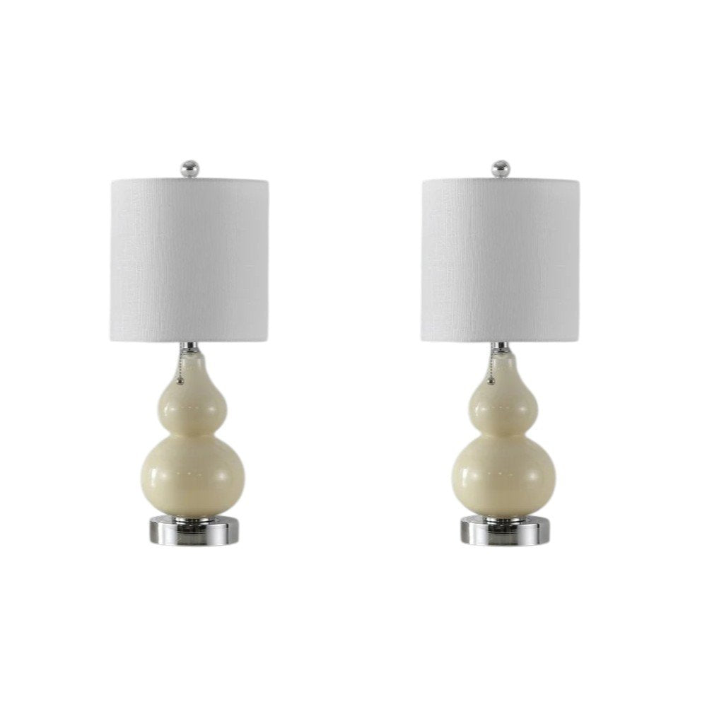 Set of Two 22" Silver Gourd Table Lamps With Drum Shades