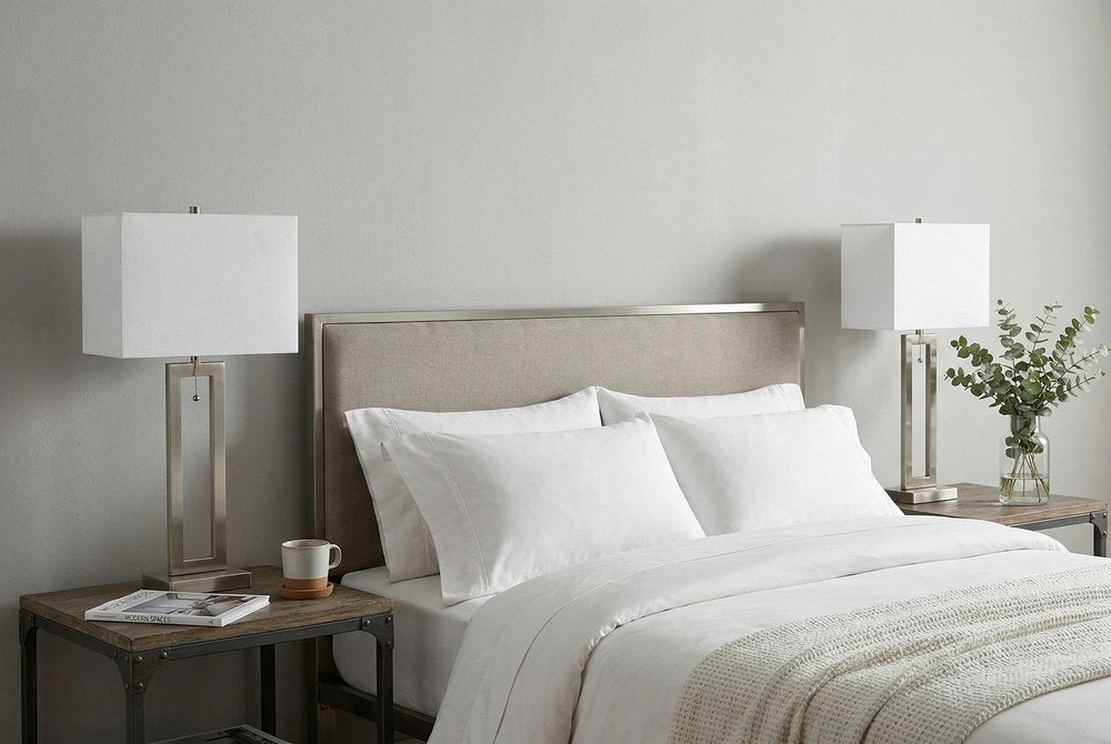 Set of Two 29" Nickel Table Lamps With Shades