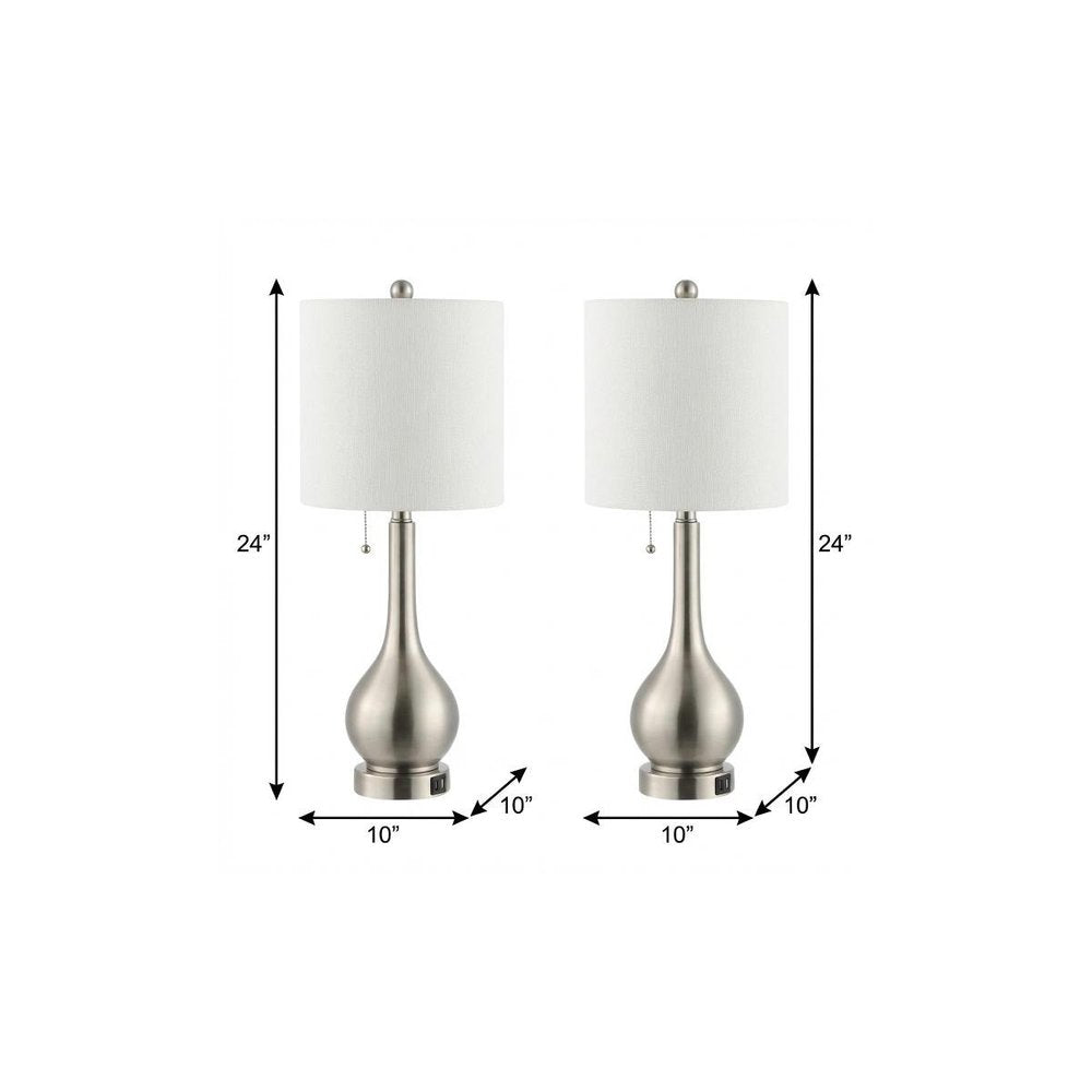 Set of Two 24" Nickel Gourd Table Lamps With Drum Shades