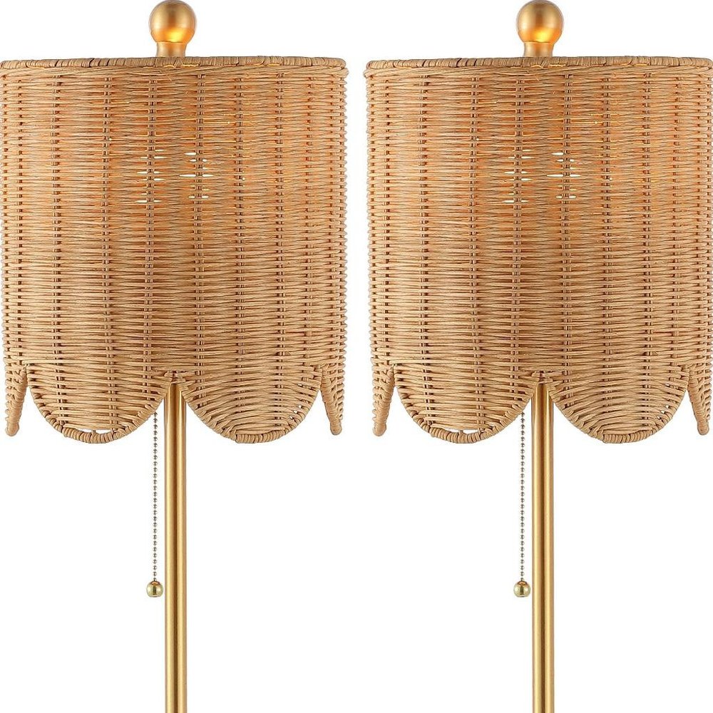 Set of Two 28" Brown Table Lamps With Drum Shades