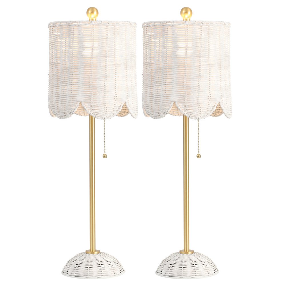 Set of Two 28" White Table Lamps With Drum Shades