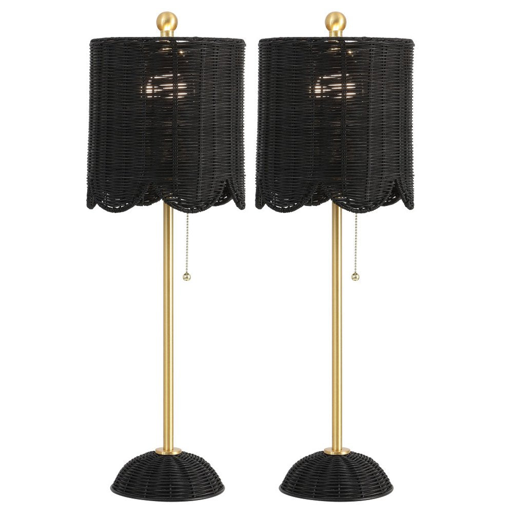 Set of Two 28" Black Table Lamps With Drum Shades