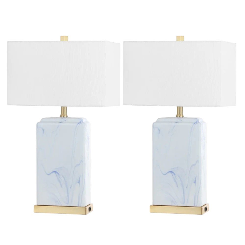 Set of Two 25" Gold Table Lamps With Shades