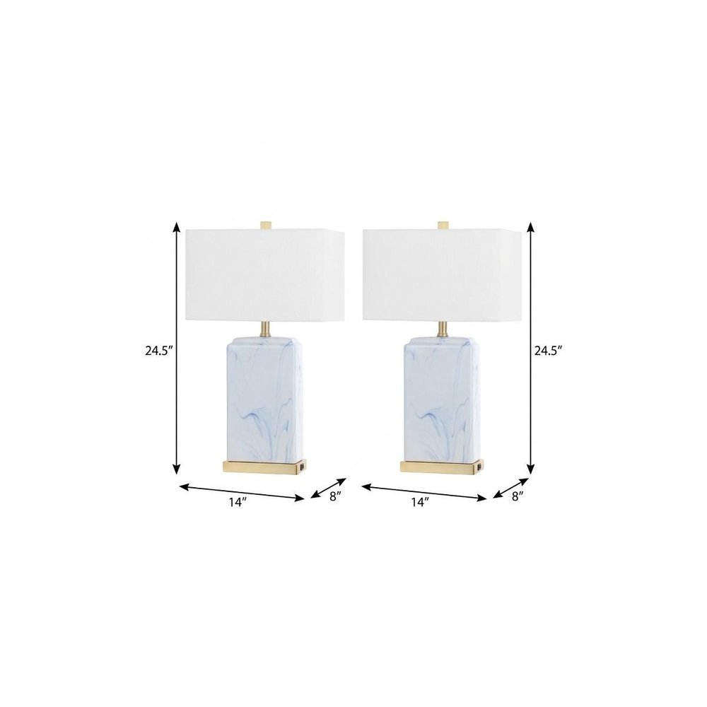 Set of Two 25" Gold Table Lamps With Shades