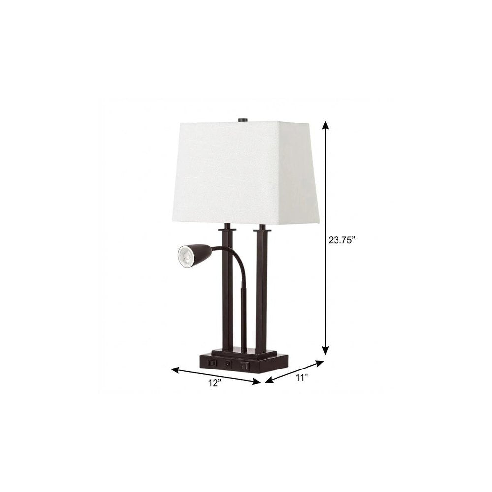 24" Antiqued Bronze Swing Arm Novelty Table Lamp With Shade