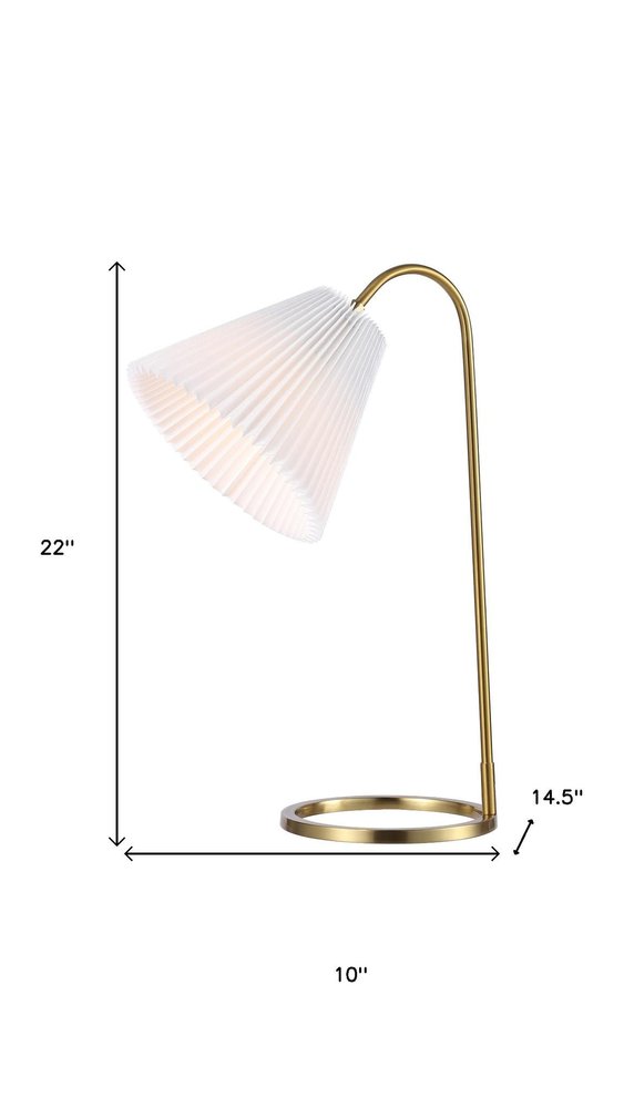 22" Gold Ribbed Swing Arm Geometric Arched Lamp With Empire Shade