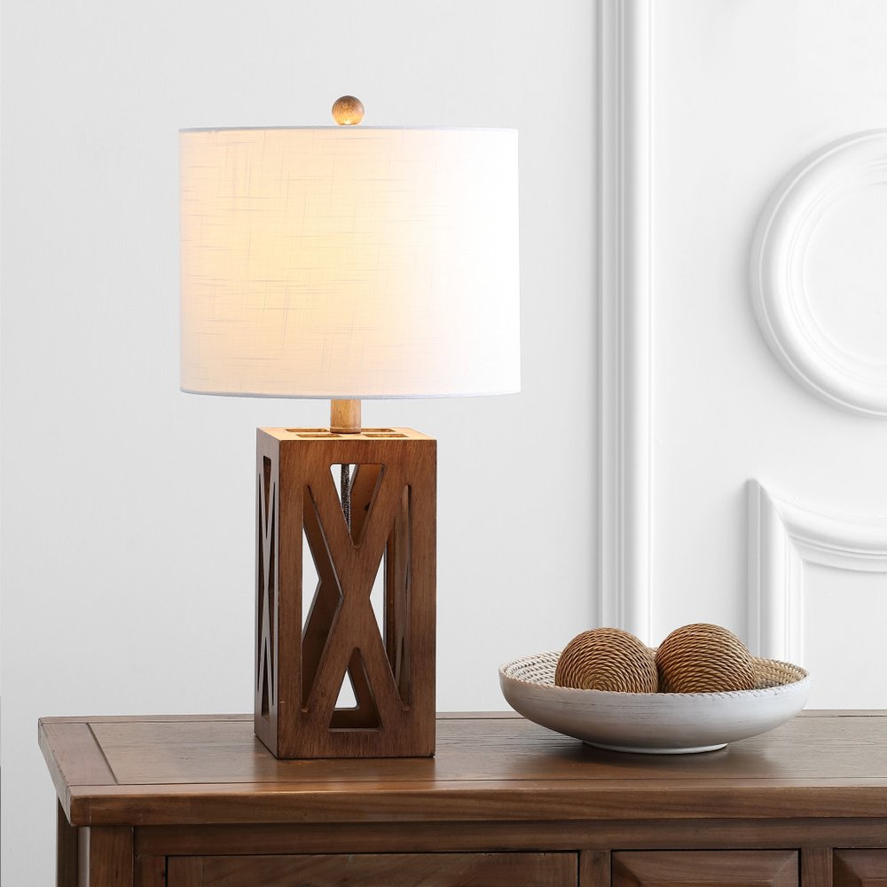 22" Brown Table Lamp With Drum Shade