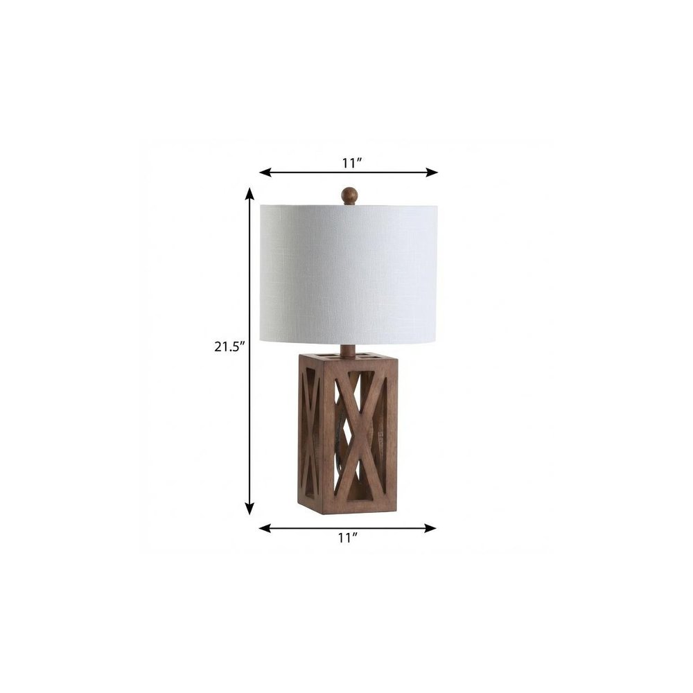 22" Brown Table Lamp With Drum Shade