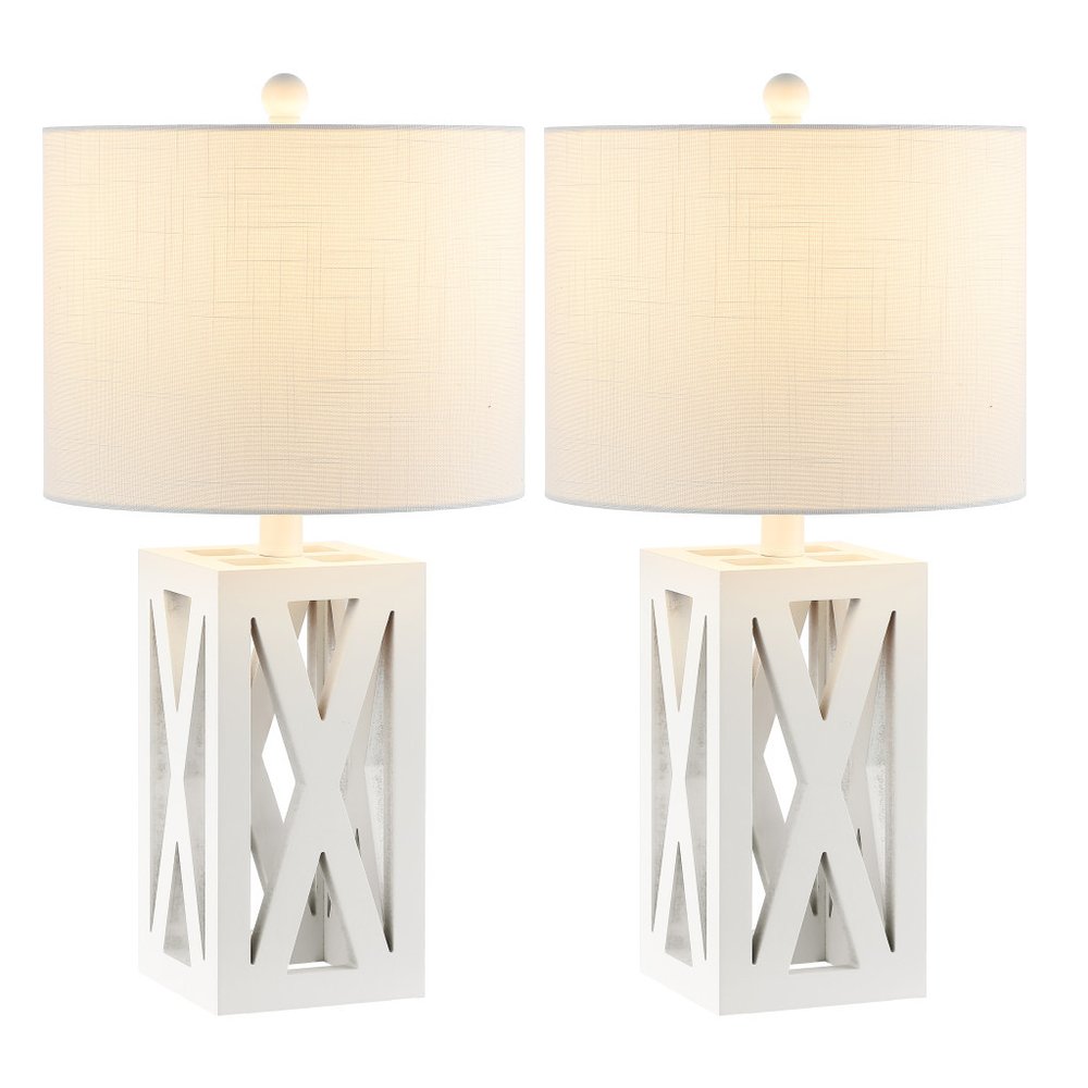 Set of Two 22" White Table Lamps With Drum Shades