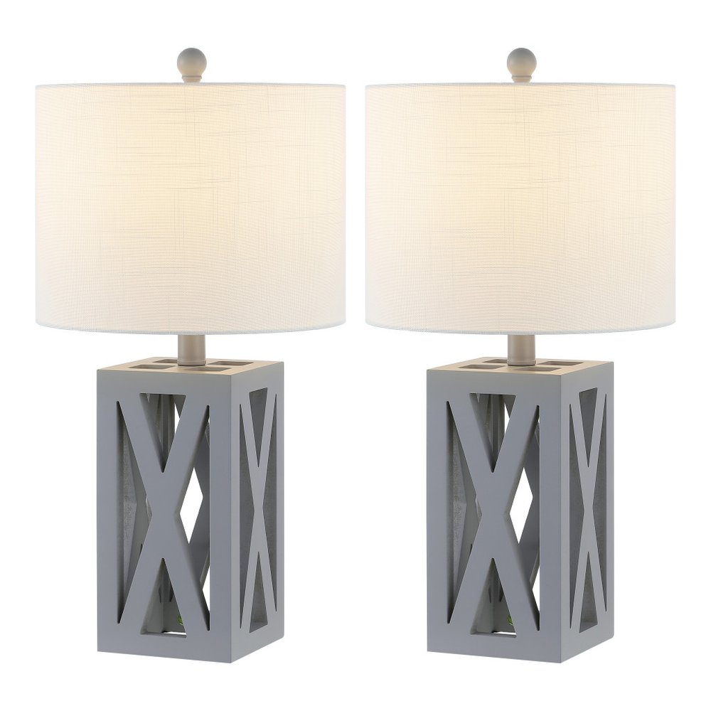 Set of Two 22" Gray Table Lamps With Drum Shades
