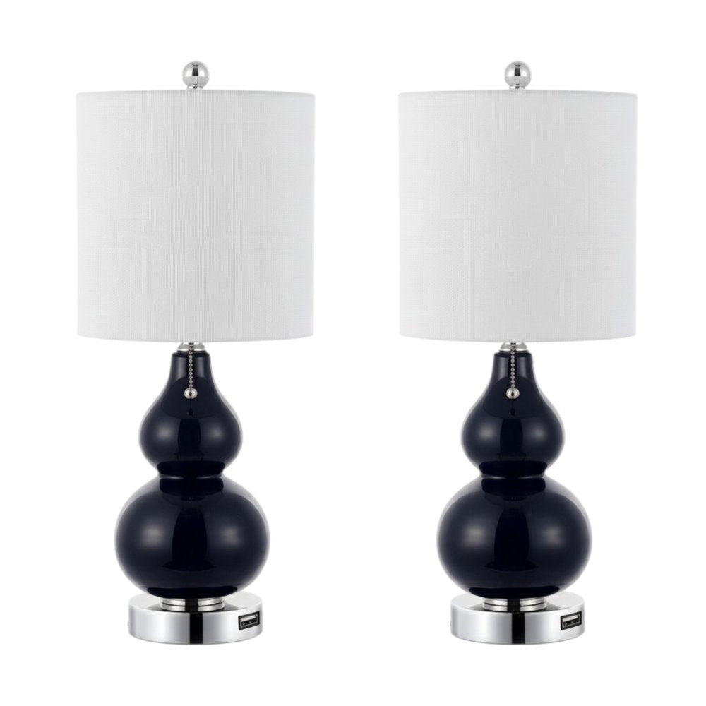 Set of Two 22" Silver Gourd Table Lamps With Drum Shades